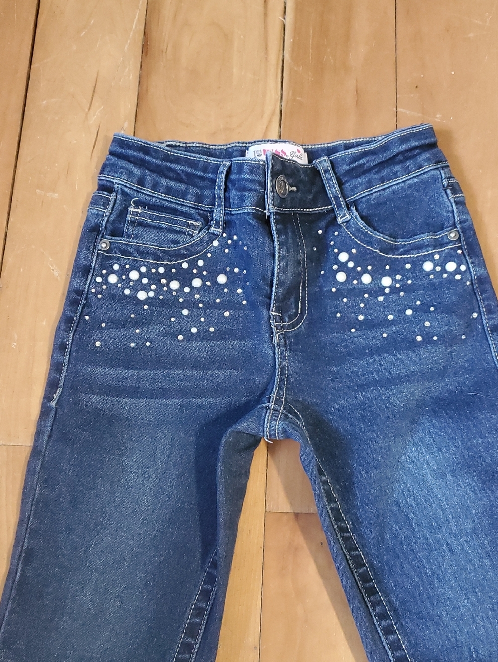 Girls 1st Kiss 💋Blue Jeans with Pearl Embellishments - Picture 7 of 8
